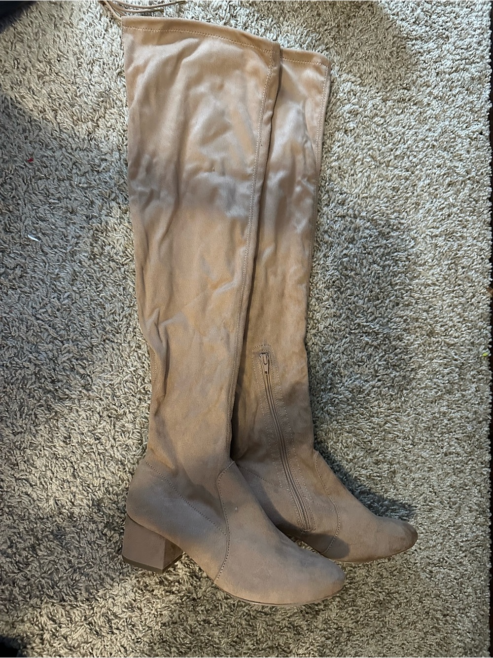Qupid Taupe Over-the-Knee Block Heel Boots